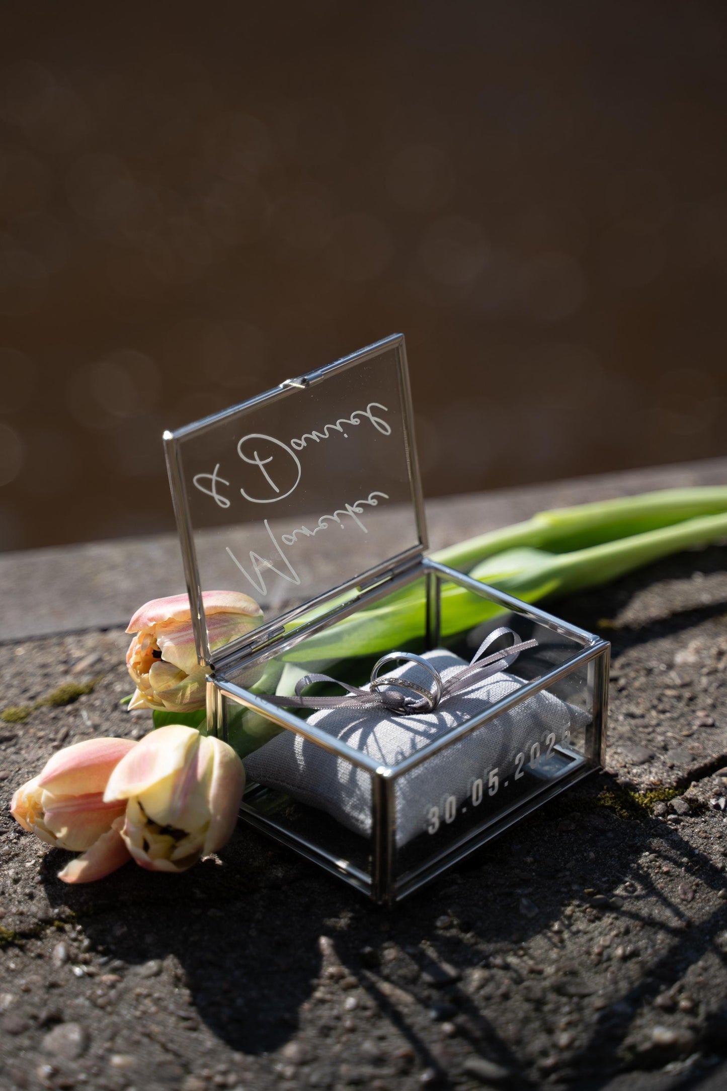 Ringkästchen Silber | Ringbox aus Glas Eckig | zur Hochzeit personalisiert
