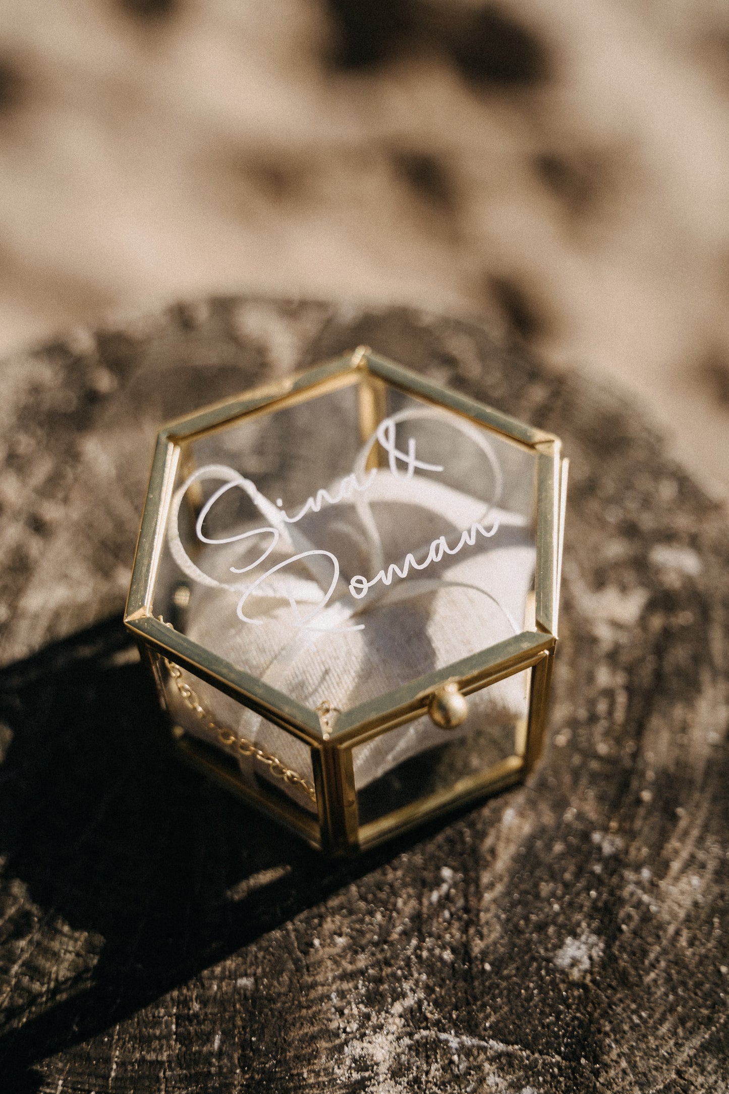 Ringkästchen Sechseckig Gold mit Personalisierung