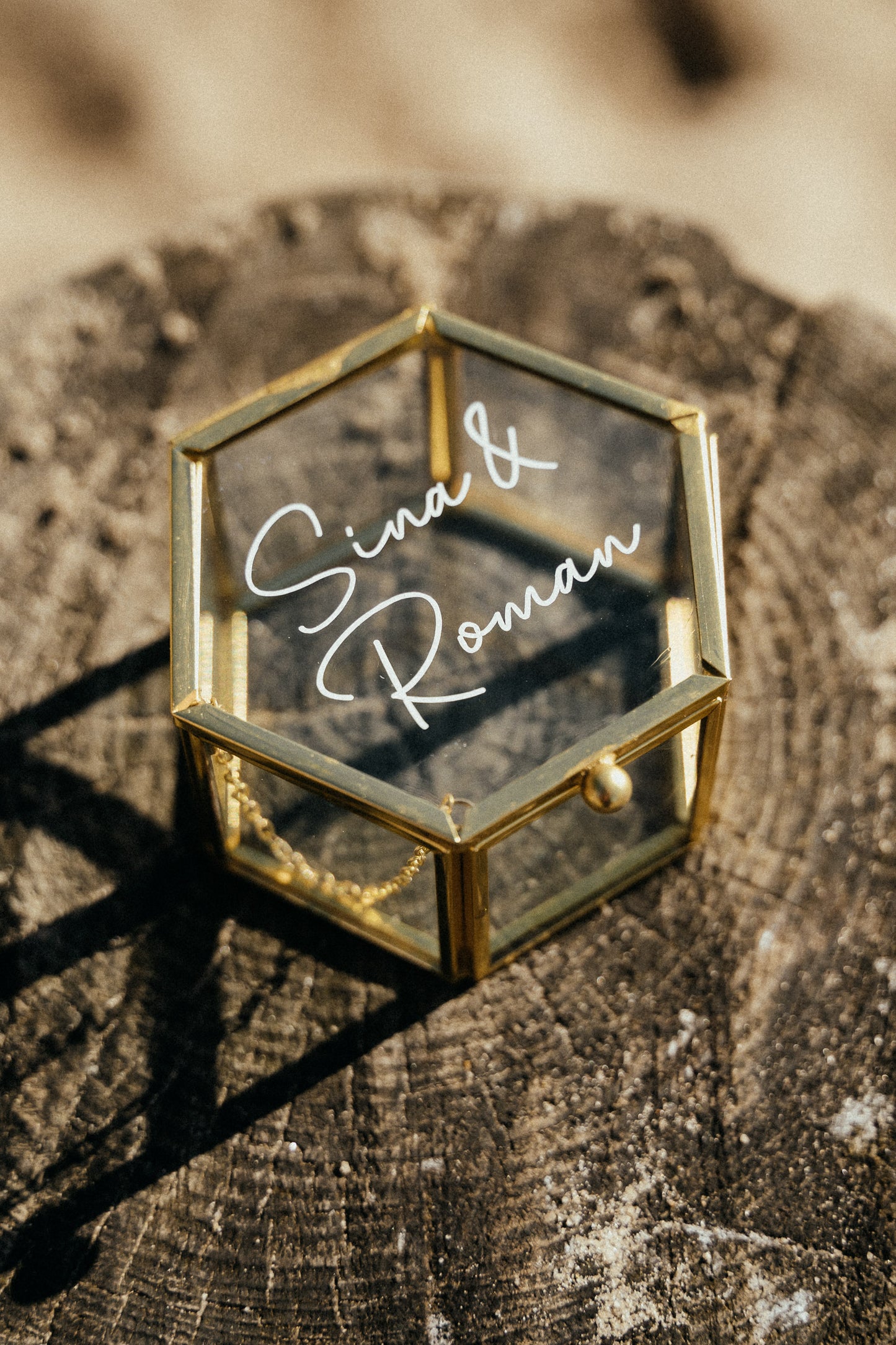 Ringkästchen Sechseckig Gold mit Personalisierung