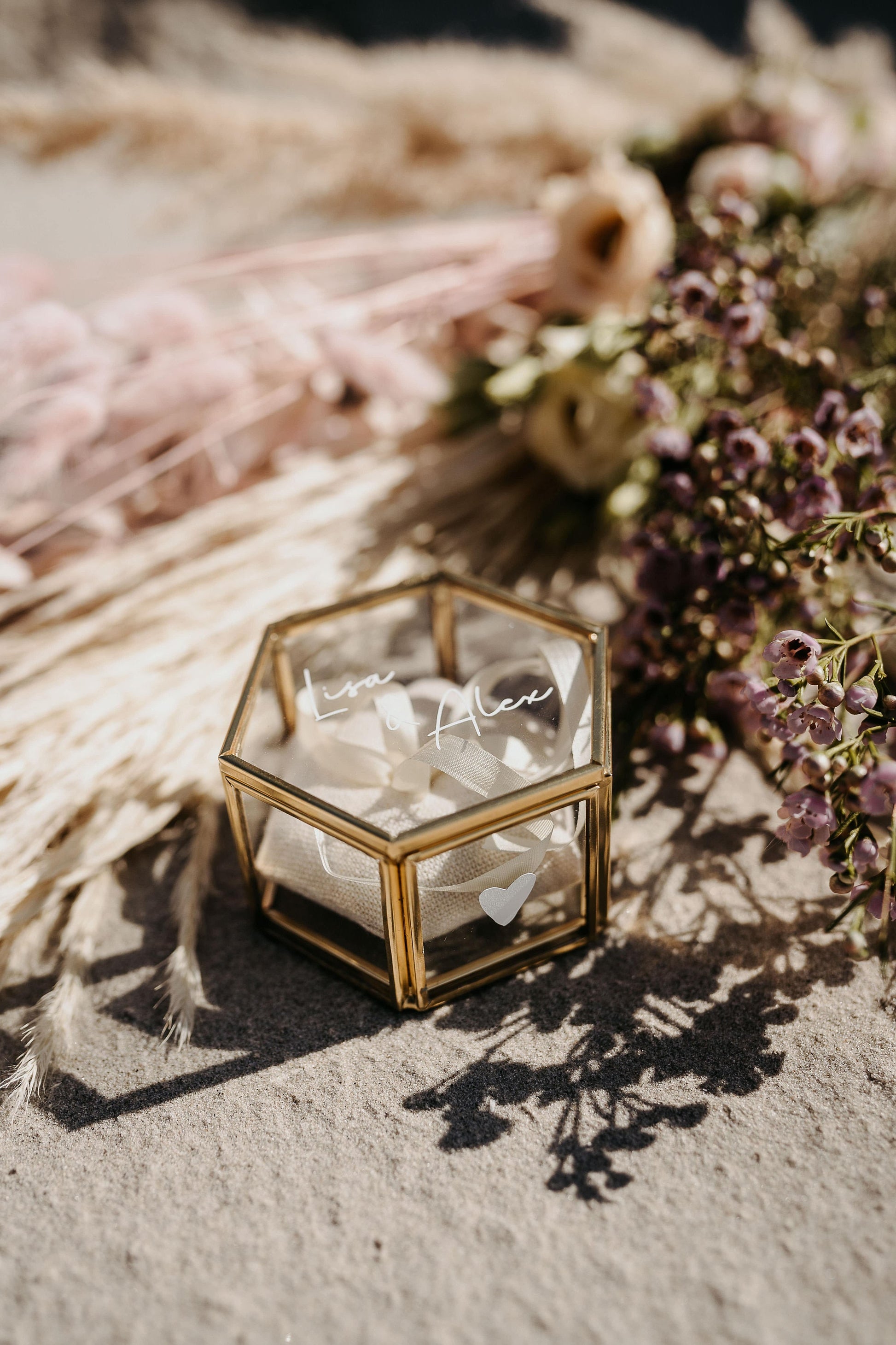 Ringkissen Sechseckig für Ringkästchen | zur Hochzeit personalisiert in verschiedenen Farben | Ringbox Kissen