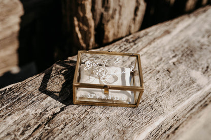 Ring Box Gold with Beige Pillow | Glass Ring Box Square | personalized for the wedding present