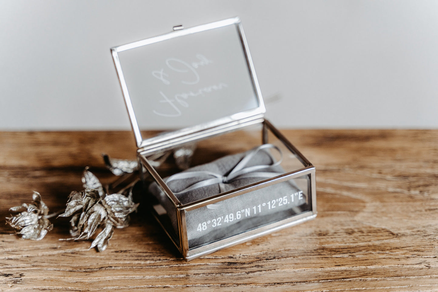 Ringkästchen Silber | Ringbox aus Glas Eckig | zur Hochzeit personalisiert