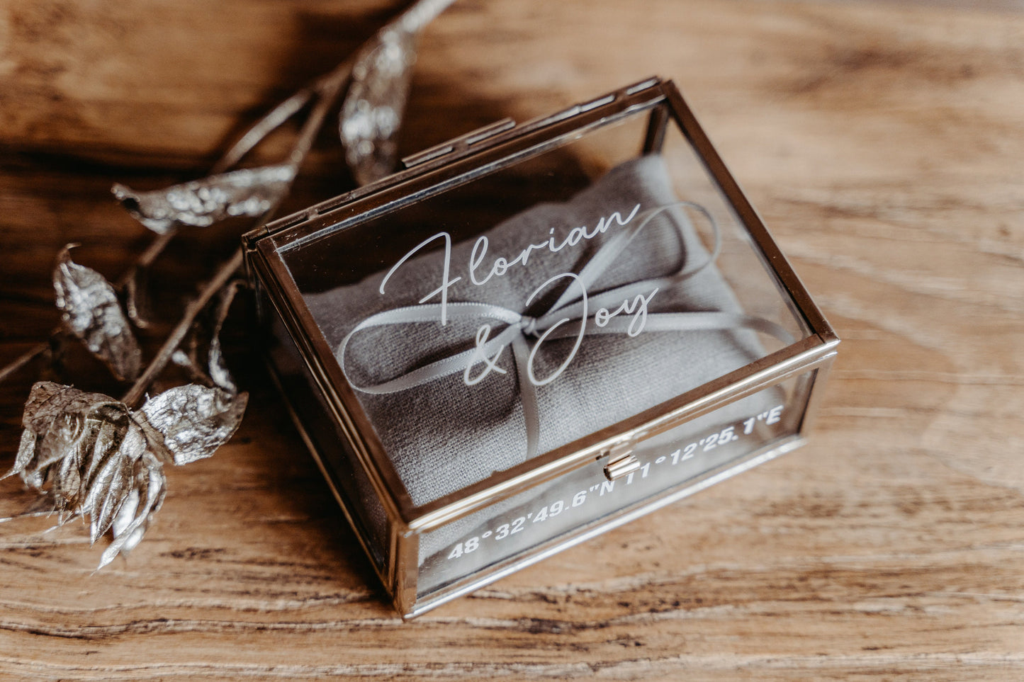 Ringkästchen Silber | Ringbox aus Glas Eckig | zur Hochzeit personalisiert
