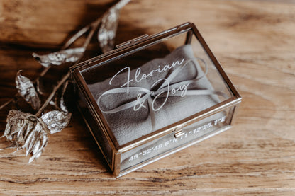 Ringkästchen Silber | Ringbox aus Glas Eckig | zur Hochzeit personalisiert