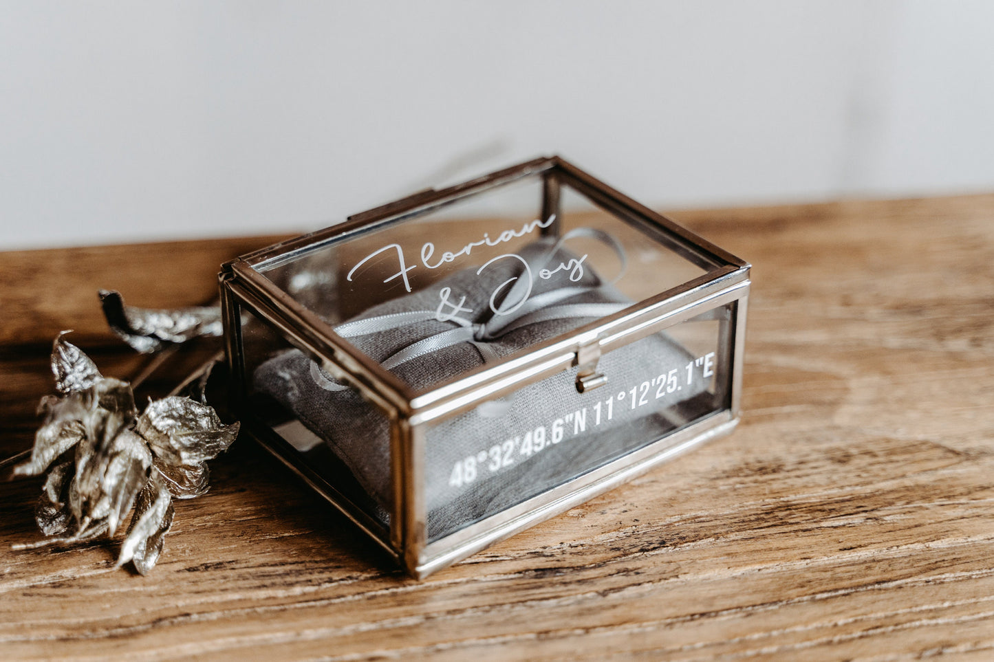 Ringkästchen Silber | Ringbox aus Glas Eckig | zur Hochzeit personalisiert