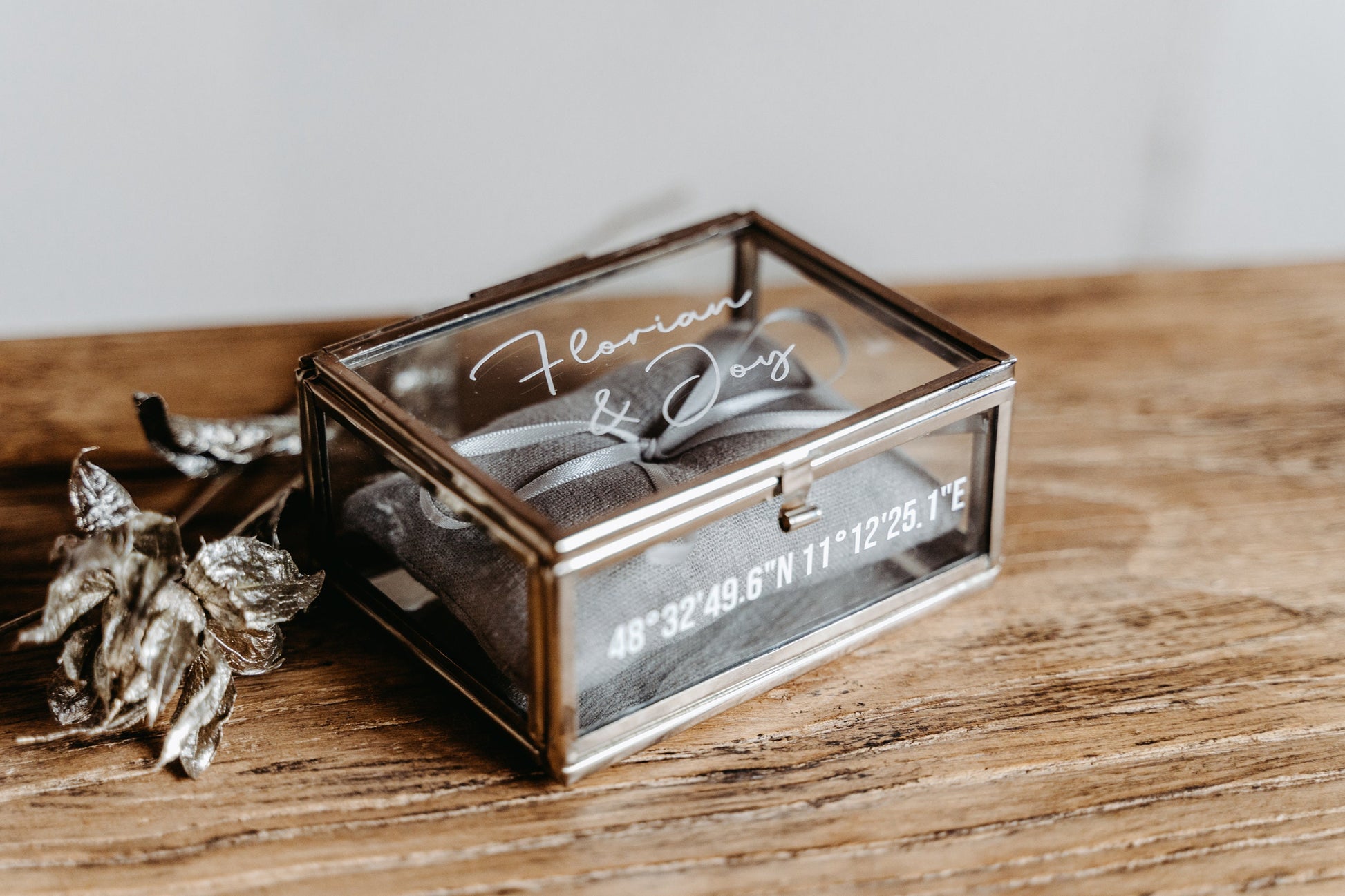 Ringkästchen Silber | Ringbox aus Glas Eckig | zur Hochzeit personalisiert