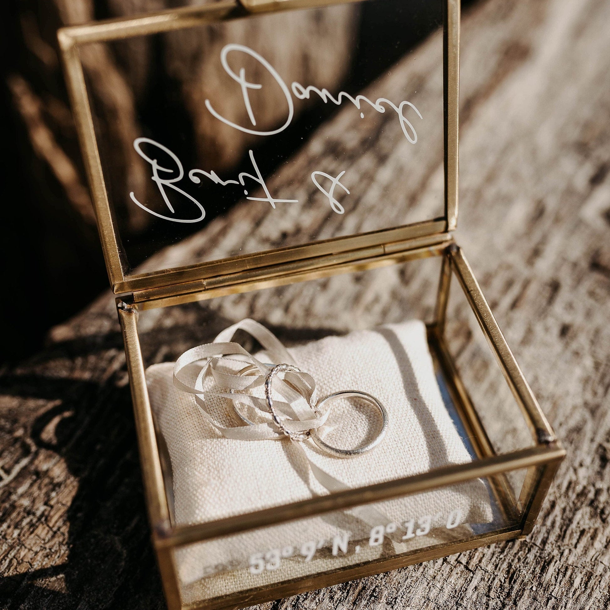 Ringkästchen Gold | Ringbox aus Glas Eckig | zur Hochzeit personalisiert