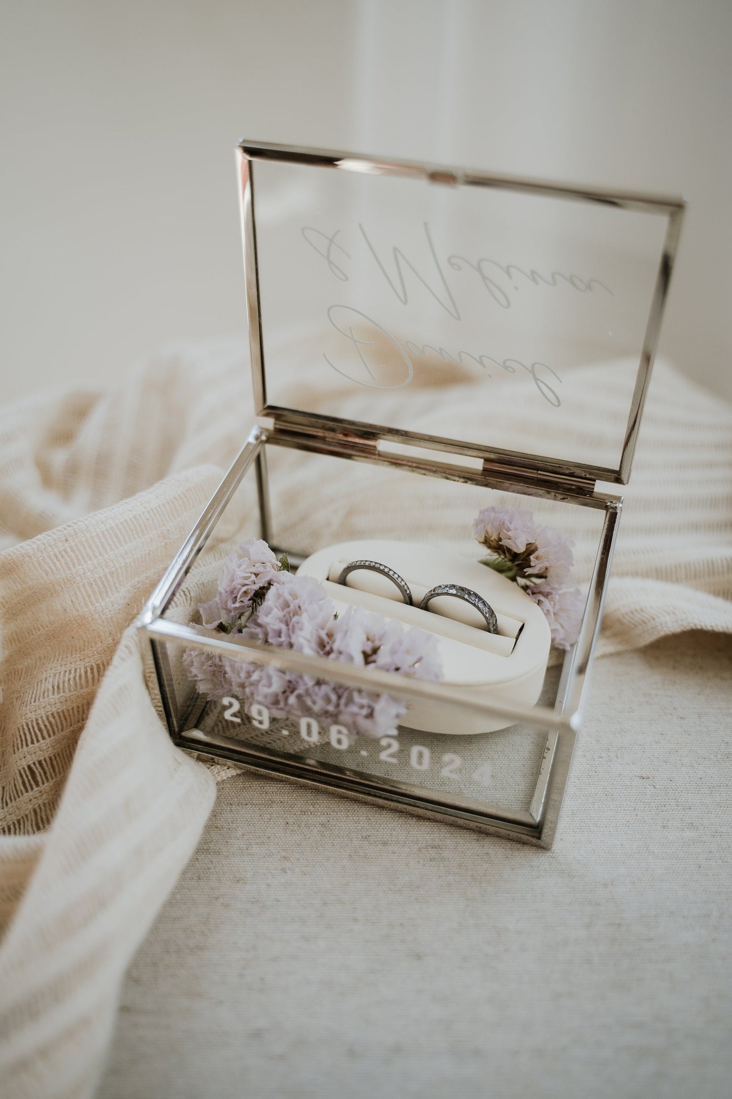 Ringkästchen Silber | Ringbox aus Glas Eckig optional mit Ringhalter| zur Hochzeit personalisiert