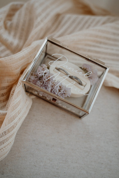 Ringkästchen Silber | Ringbox aus Glas Eckig optional mit Ringhalter| zur Hochzeit personalisiert