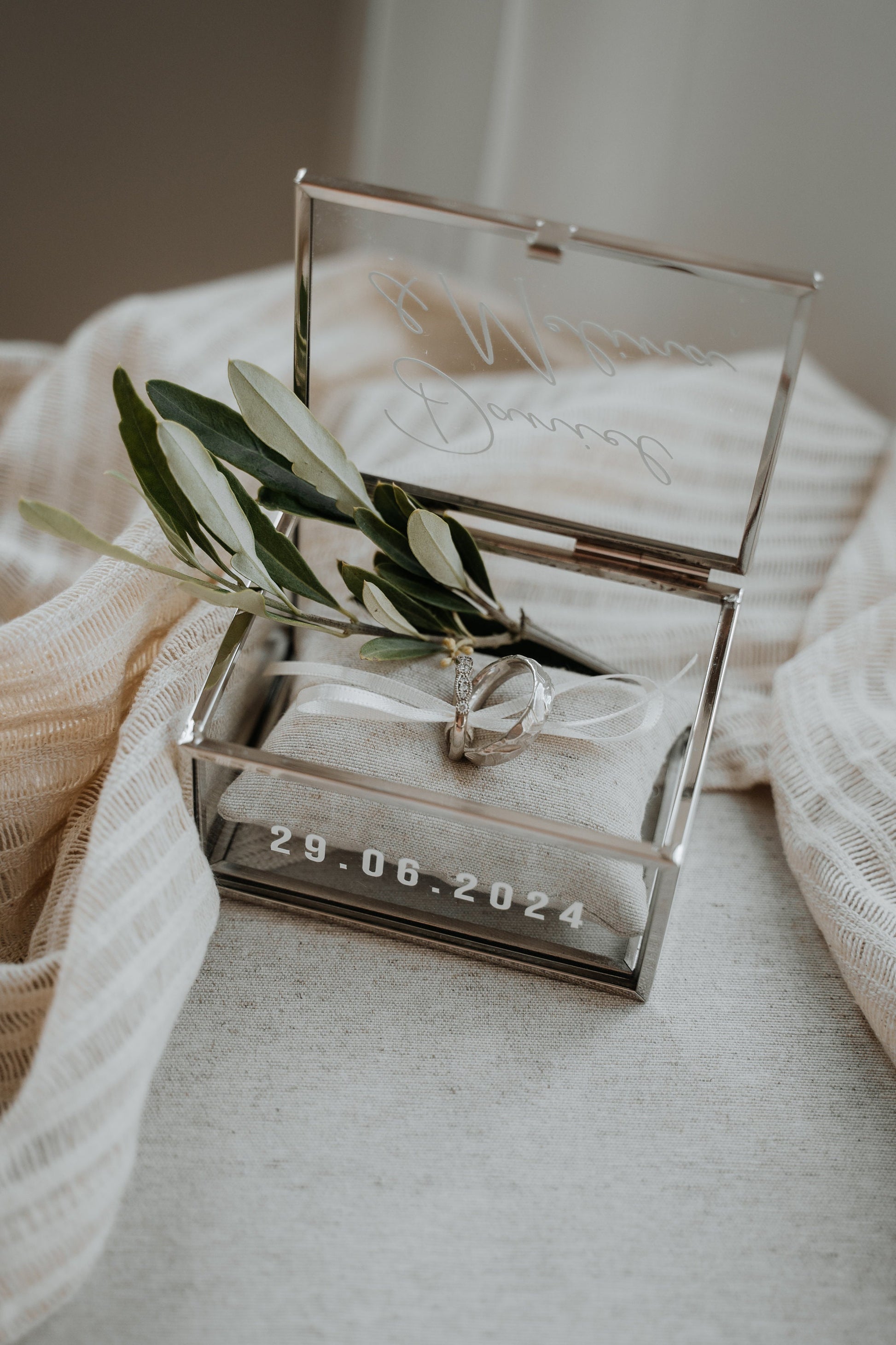Ringkästchen Silber | Ringbox aus Glas Eckig | zur Hochzeit personalisiert