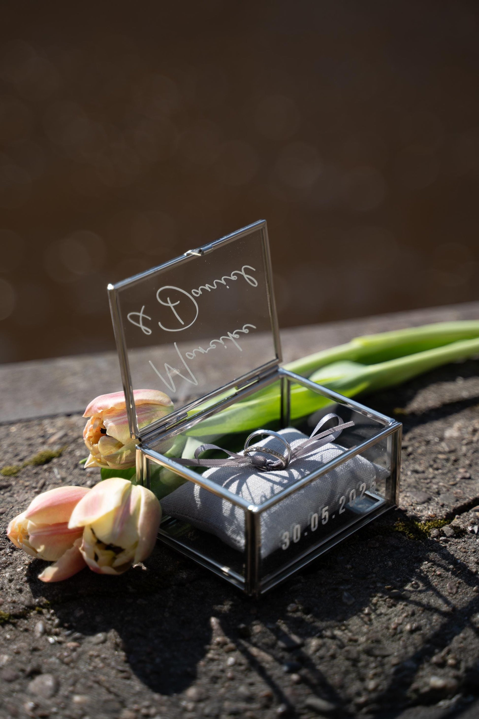 Ringkästchen Silber | Ringbox aus Glas Eckig | zur Hochzeit personalisiert