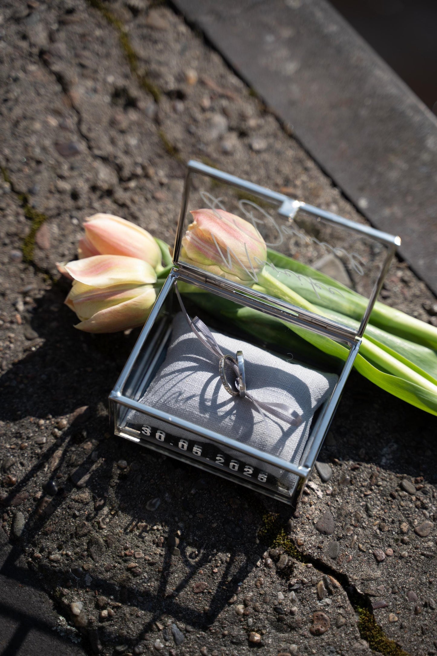Ringkästchen Silber | Ringbox aus Glas Eckig | zur Hochzeit personalisiert