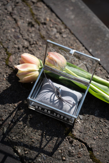 Ringkästchen Silber | Ringbox aus Glas Eckig | zur Hochzeit personalisiert