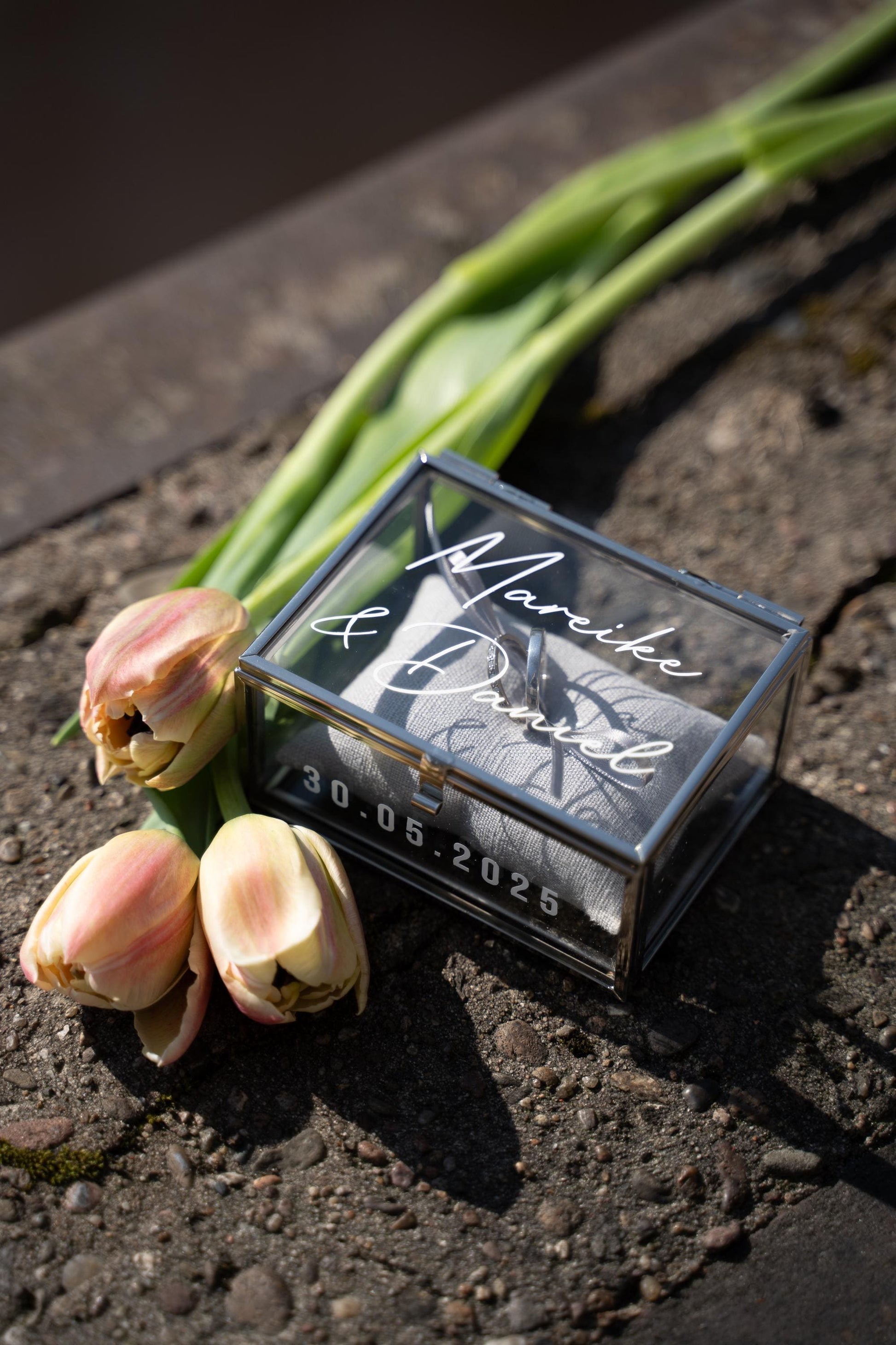 Ringkästchen Silber | Ringbox aus Glas Eckig | zur Hochzeit personalisiert