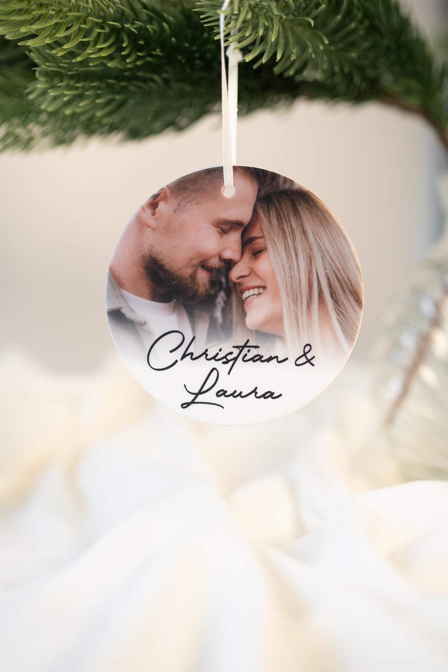 Personalisierter Fotoanhänger aus Keramik I Geschenk mit Foto I Weihnachtsornament I Hochzeit, Weihnachten, Haustier, handgefertigt