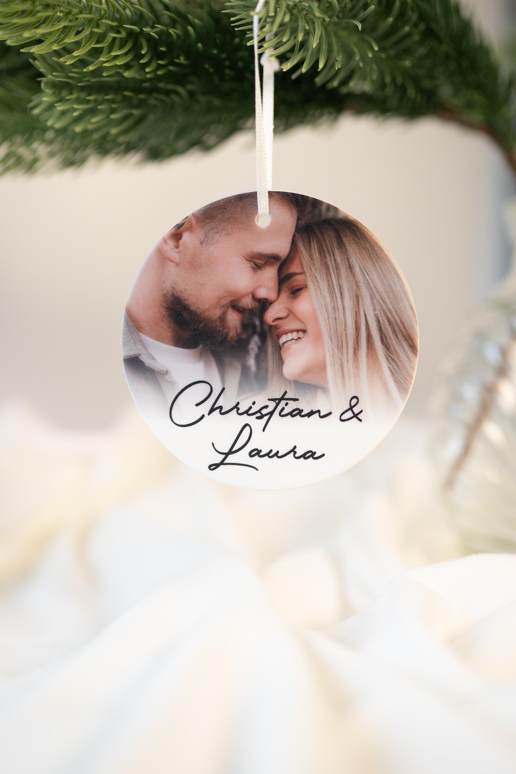 Personalisierter Fotoanhänger aus Keramik I Geschenk mit Foto I Weihnachtsornament I Hochzeit, Weihnachten, Haustier, handgefertigt