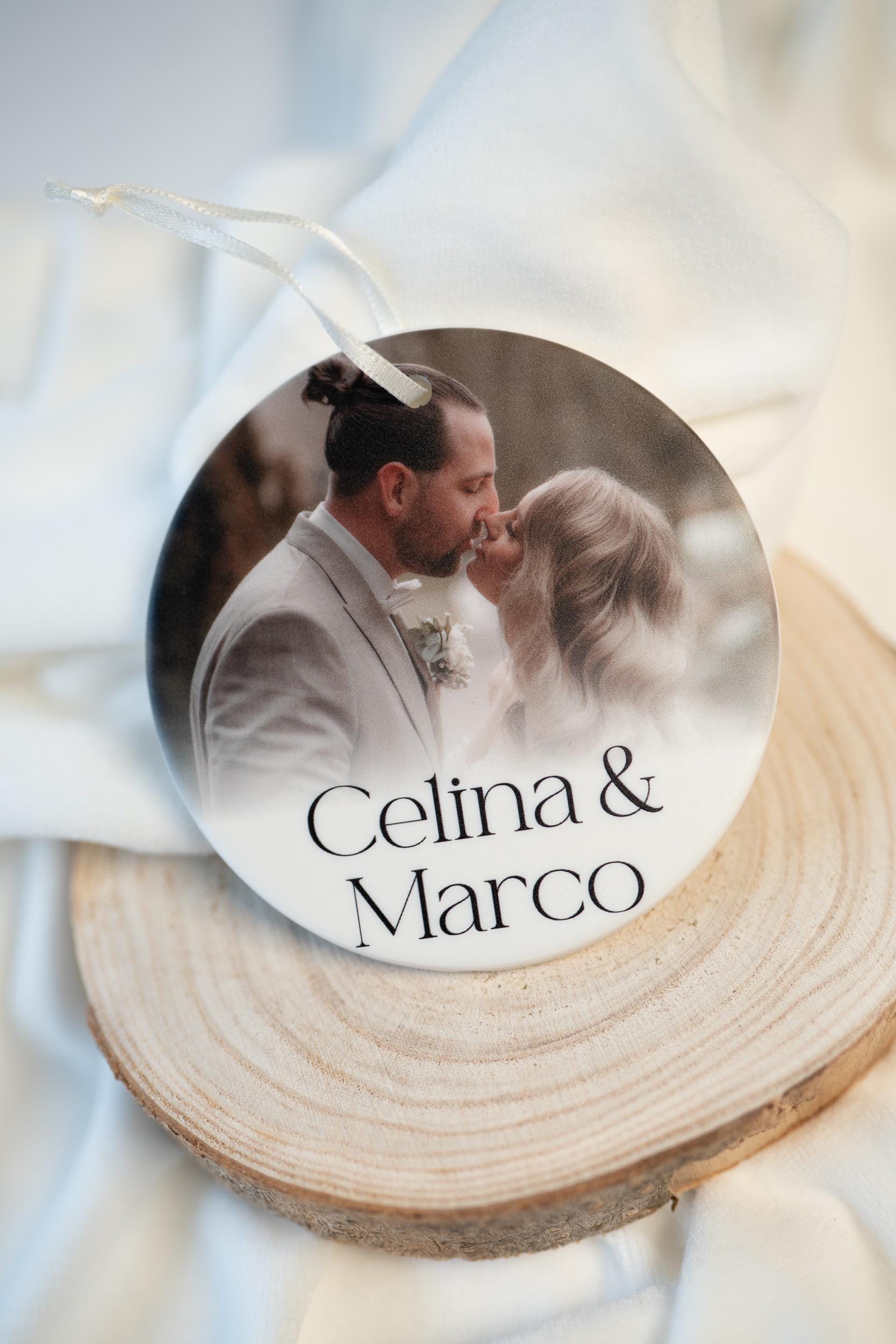 Personalisierter Fotoanhänger aus Keramik I Geschenk mit Foto I Weihnachtsornament I Hochzeit, Weihnachten, Haustier, handgefertigt